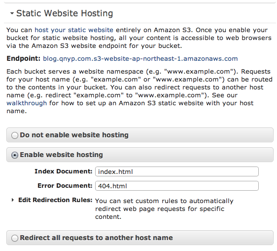 S3 Static Website Hosting設定